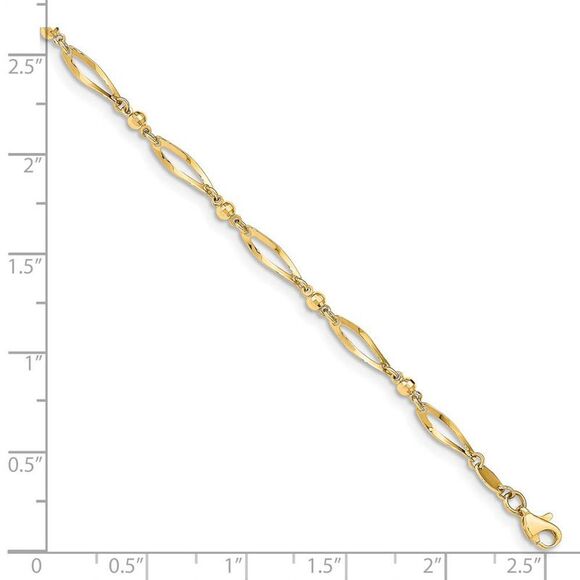 14k Yellow Gold Polished And Diamond-Cut Link Anklet, 9 Inch - Picture 3 of 5
